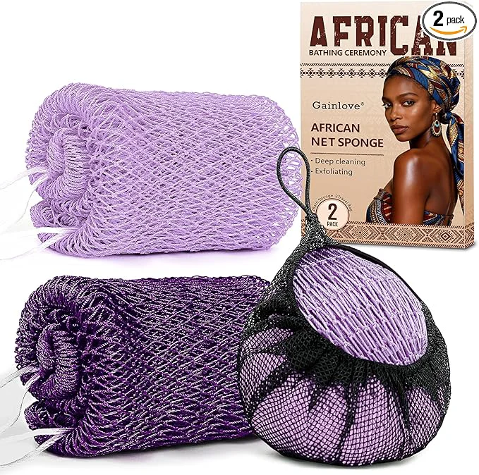 Unique 2 Pack African Net Sponge Exfoliating Body Scrubber Bath Sponge Solid