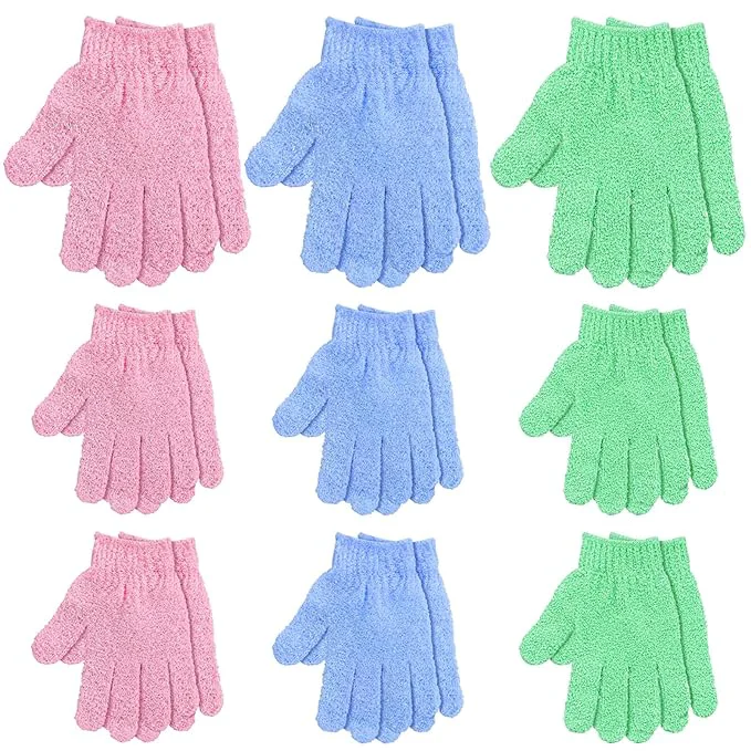 Casual 6 Pairs Exfoliating Gloves for Shower Body Scrubber Mitts in Blue Korean Enhanced