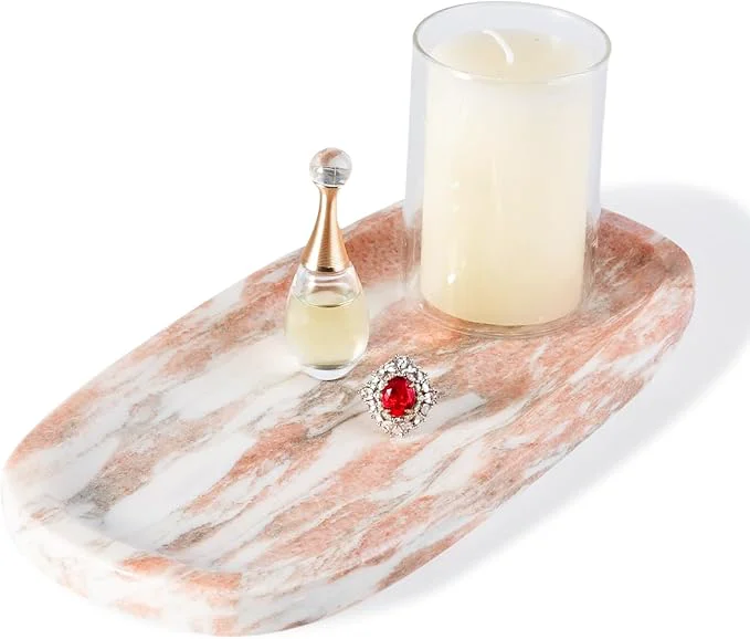 High-End Koville Natural Marble Tray for Bathroom Countertop Vanity Tray for Decor Official
