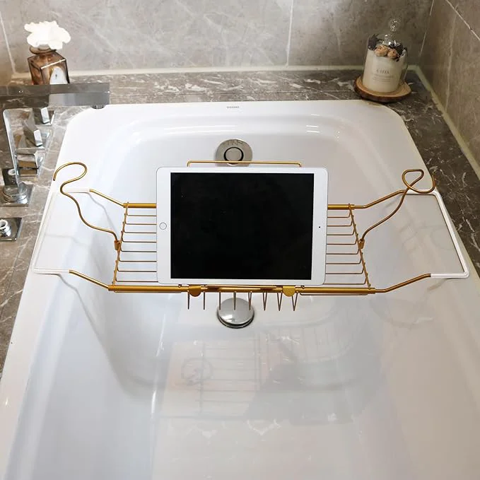 Flexible HLS Bathtub Tray Caddy for Luxury Bath Expandable Extra Wide Bath Tub Tray World-Class