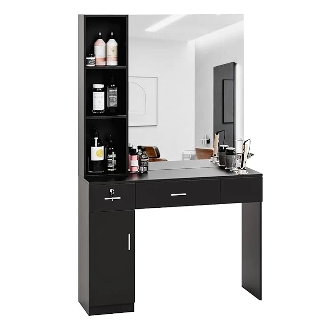 Official OmySalon Salon Station with Mirror Locking Barber Station Prestigious