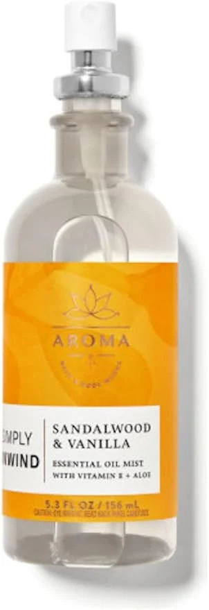 Relaxed Bath and Body Works Aromatherapy Sandalwood Vanilla Pillow Mist 5.3 Fl Oz Lightweight