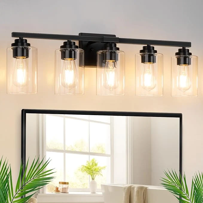 Green 5-Light Matte Black Bathroom Light Fixtures Bathroom Vanity Lights Over Mirror Expertly Made