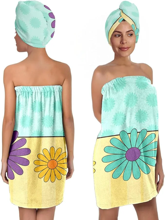 Smooth Women s Spa Wrap Towel and Hair Drying Cap Set – Floral Quick-Dry Bath Wrap Dependable