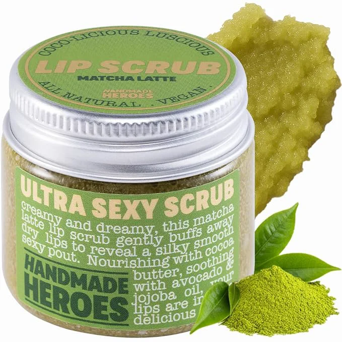 Official Handmade Heroes Matcha Latte Lip Scrub 1oz Natural Vegan Skin Care Deep Selected