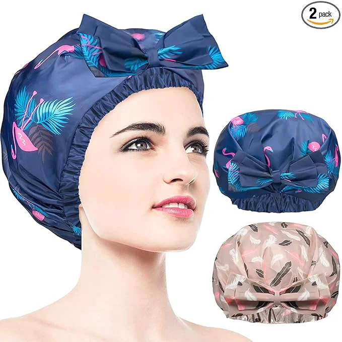 High-Performance 2 PCS Waterproof Shower Caps Oversized Adjustable Hair Cap Functional