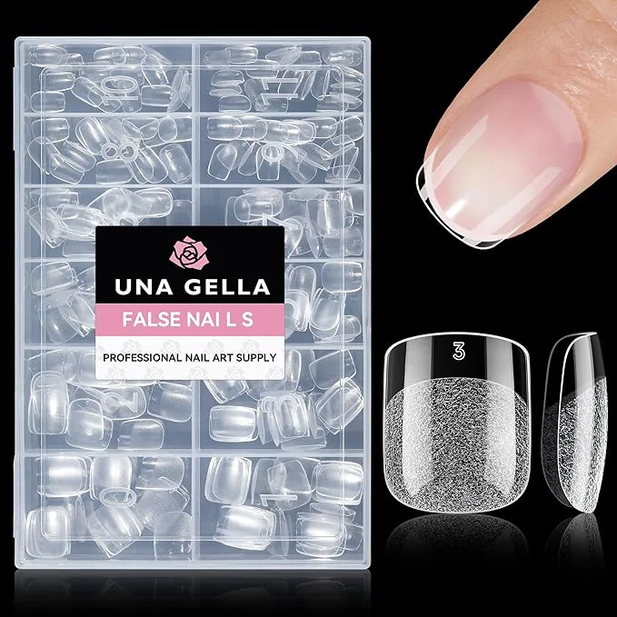 Optimized UNA GELLA Extra Short Square Oval Nail Tips 216pcs Pre-shaped Half Matte Square Genuine