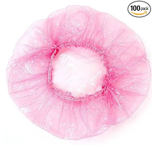 Superior 100Pcs Disposable Elastic Plastic Shower Caps Bath Hair Cap Natural