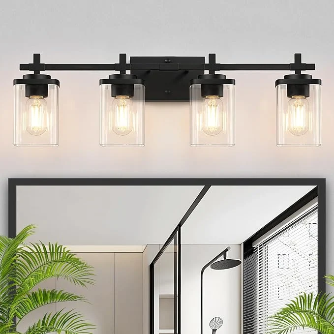 Convenient 4-Lights Matte Black Bathroom Light Fixture Modern Black Vanity Lights Over Trusted