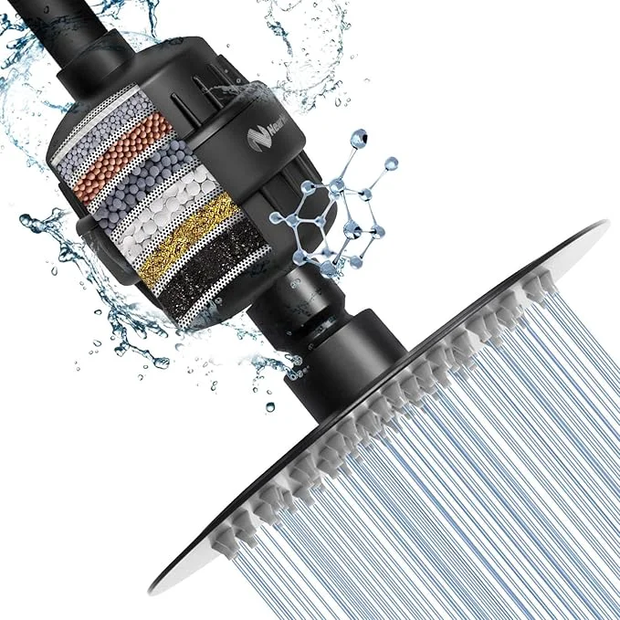 Functional NearMoon Shower Head and 15 Stage Shower Filter Combo High Pressure Filtered Organic