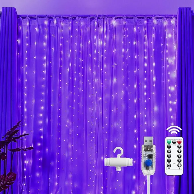 Comfortable Brightown 300 LED Purple Fairy Curtain Lights 9.8ft x 9.8ft String Lights Specialty