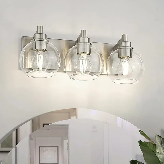 Prestigious Bathroom Light Fixtures 3-Light Brushed Nickel Vanity Light Modern Wall Reliable