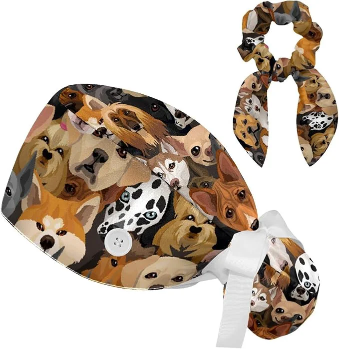 Stylish Adjustable Brown Dachshund Dog Blue Surgical Scrub Cap High-Performance