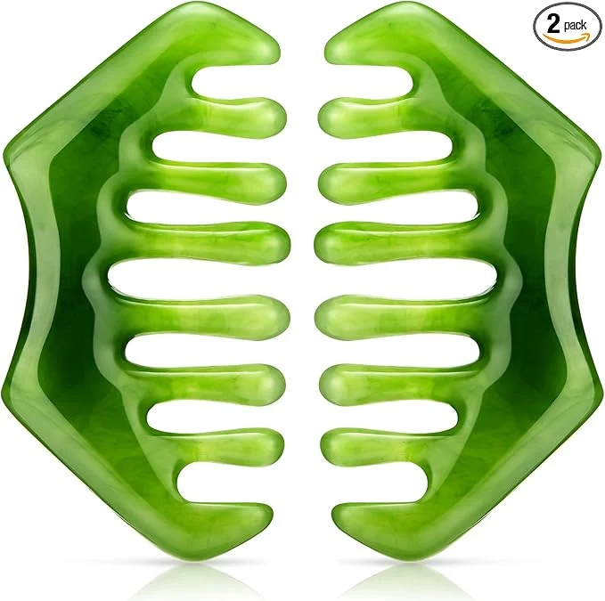 Easy-to-Use Geiserailie 2 Pcs Jade Combs Esthetician Supplies Massage Stone Hair Gua Sha Detailed