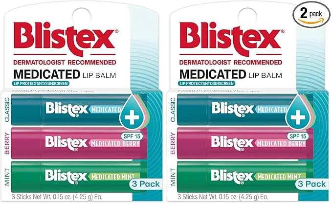 Healthy Blistex Medicated Lip Balm 3 Count 0.15 Oz Each Mint and Berry Flavor Premium Material