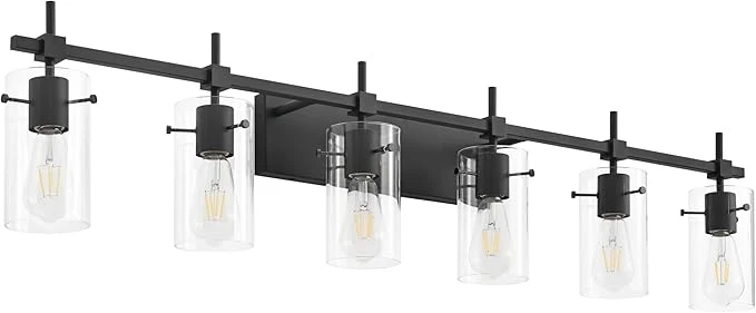 Sustainable SOLFART Black Vanity Light fixtures 49.2 inch 6 Lights Wall Light Fixtures High-End