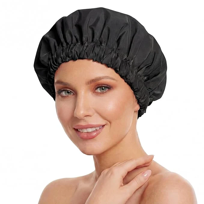 Dependable Reusable Shower Cap for Women Large Waterproof Shower Bonnet Premium Material