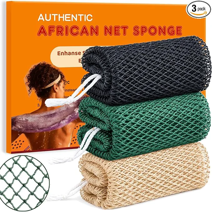 Genuine African Net Sponge 3 Pieces African Exfoliating Net Sponge Body Back Comfortable