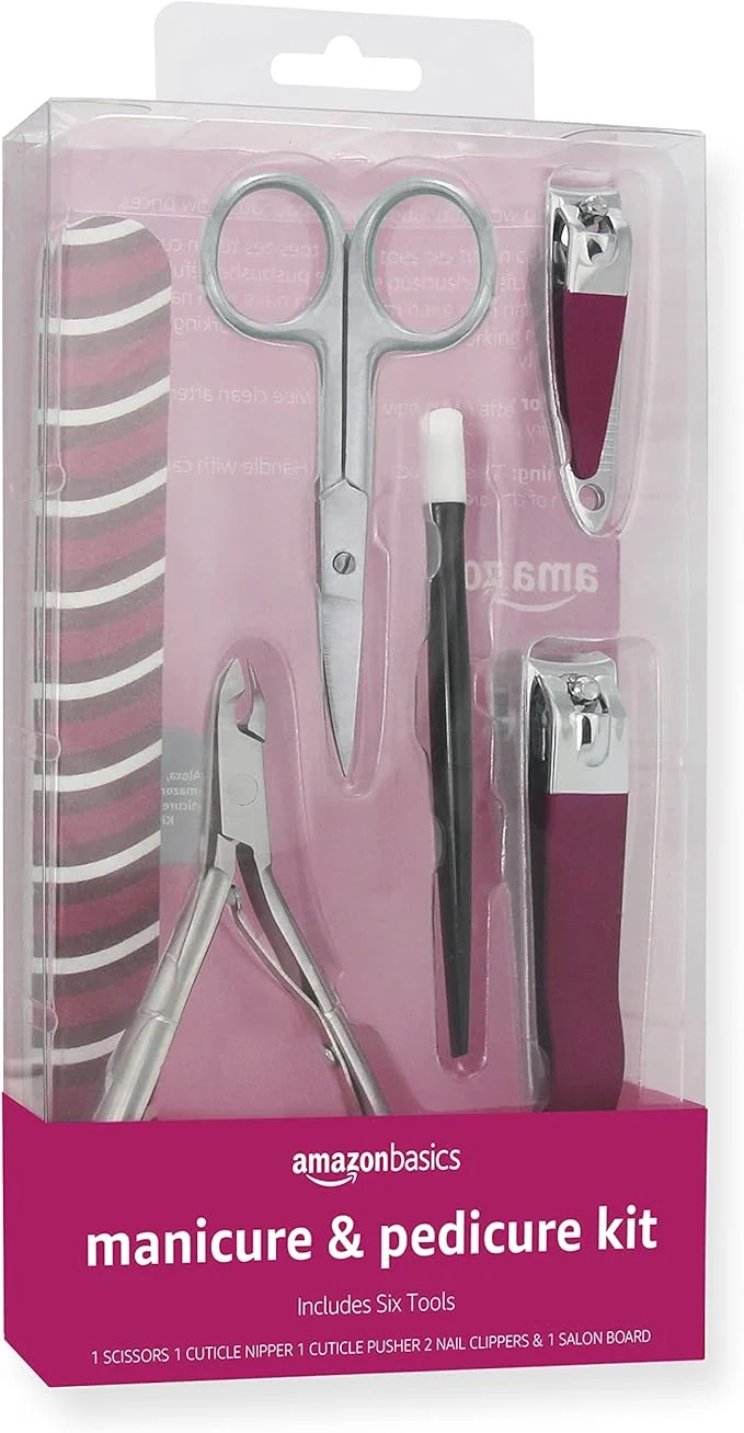 Genuine Amazon Basics 6-Piece Manicure and Pedicure Kit Nail Care Grooming Tools Authentic