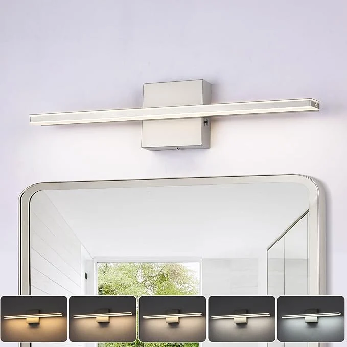 Efficient 16W LED Vanity Light Bar 19.6-Inch Brushed Nickel Bathroom Fixture 5CCT Color High-Quality