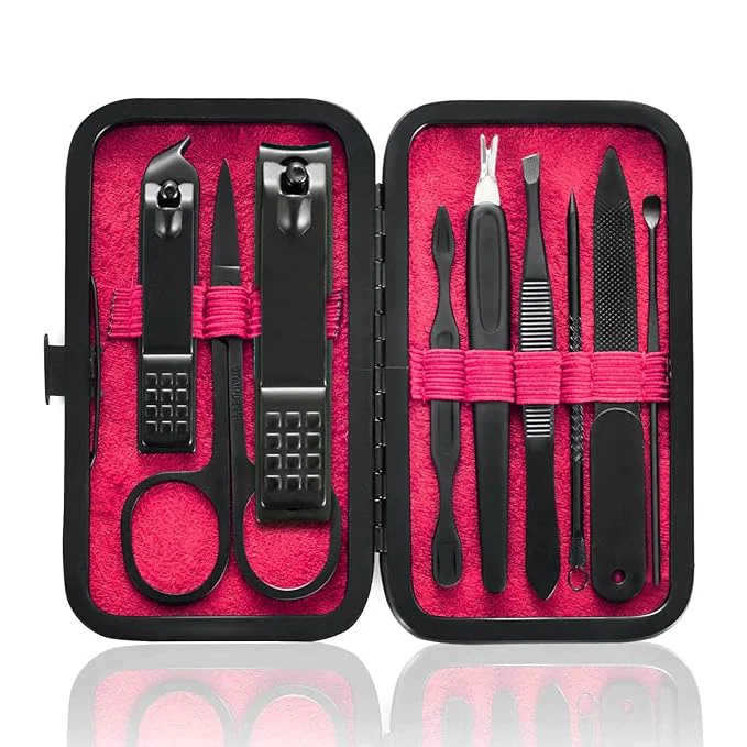 Elegant HANTEKAS Manicure Set 9 in 1 Stainless Steel Nail Clippers Scissors Pedicure Efficient