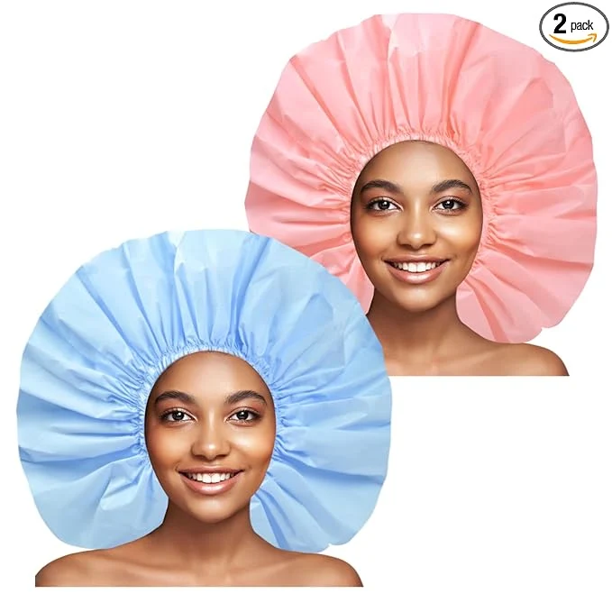 Natural Jumbo Size Shower Cap 2 PCS Waterproof Shower Caps Recyclable