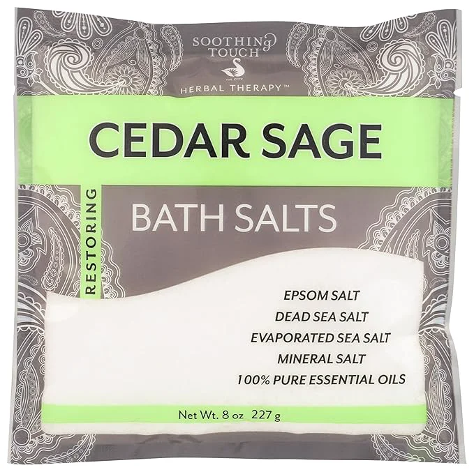 Premium Soothing Touch Bath Salts Pouch Cedar Sage 8 Ounce Professional