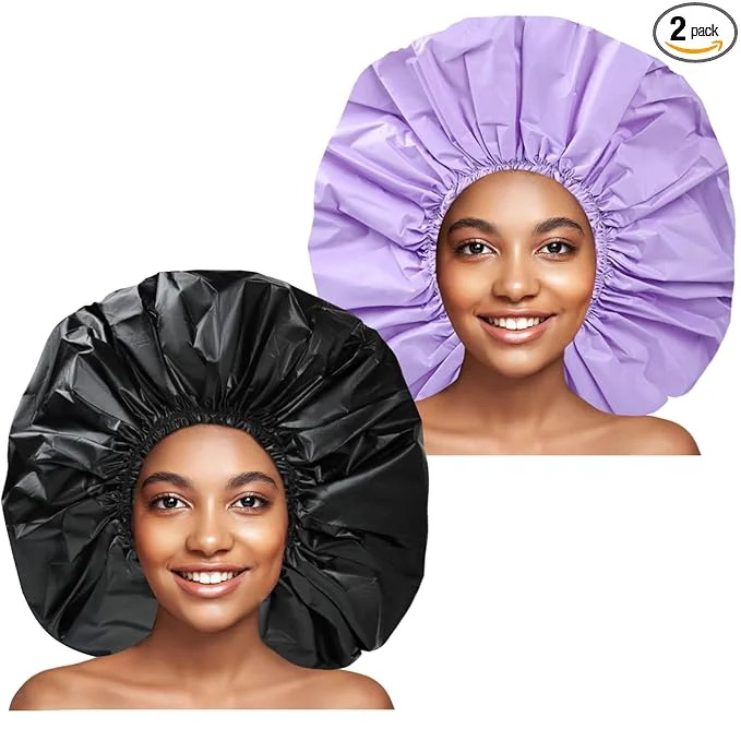 Carefully Designed Jumbo Size Shower Cap 2 PCS Waterproof Shower Caps Eco-Friendly