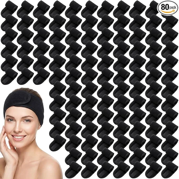 Stylish Tigeen 80 Pcs Spa Headband Facial Headbands Bulk Adjustable Hair Wraps Natural
