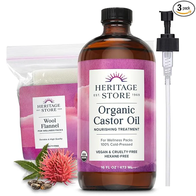 Natural HERITAGE STORE Organic Castor Oil Pack Wrap Kit Dependable