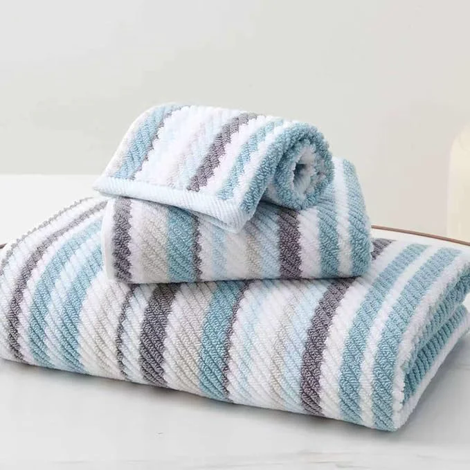 Certified 3-Piece Aqua Striped Bathroom Towel Set Stylish