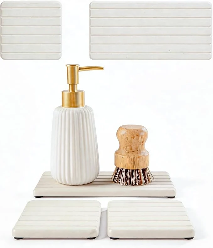 Luxury Diatomaceous Earth Sink Organizer Tray Set Faucet Splash Guard Organic