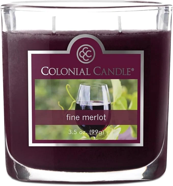 High-Quality Colonial Candle Fine Merlot Scented Jar Candle 2 Wick 3.5 oz Mottled Wax Natural