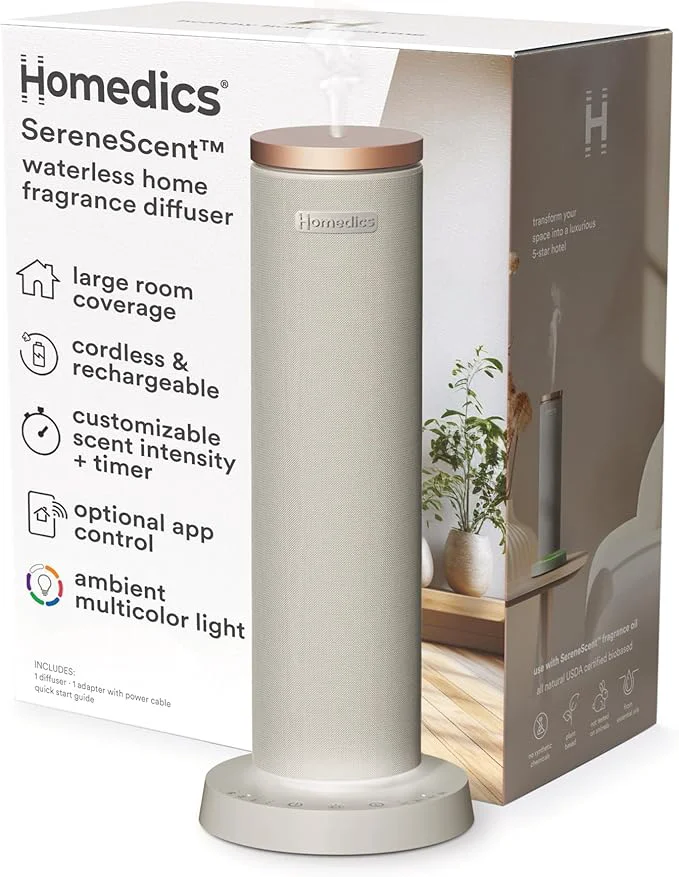 Innovative Homedics SereneScent Waterless Essential Oil Diffuser Cordless Rechargeable Secure