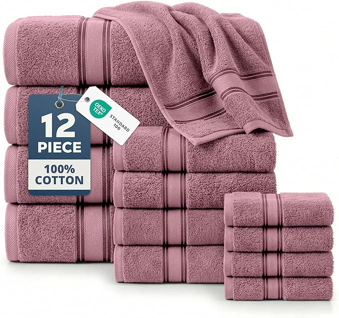 World-Class LANE LINEN Bathroom Towels Set of 12 – Zero Twist Cotton Soft Towel Professional