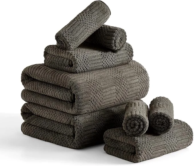 Breathable 8 Piece Bath Towel Set-2 Oversized Bath Sheets 2 Hand Towels 4 Lightweight