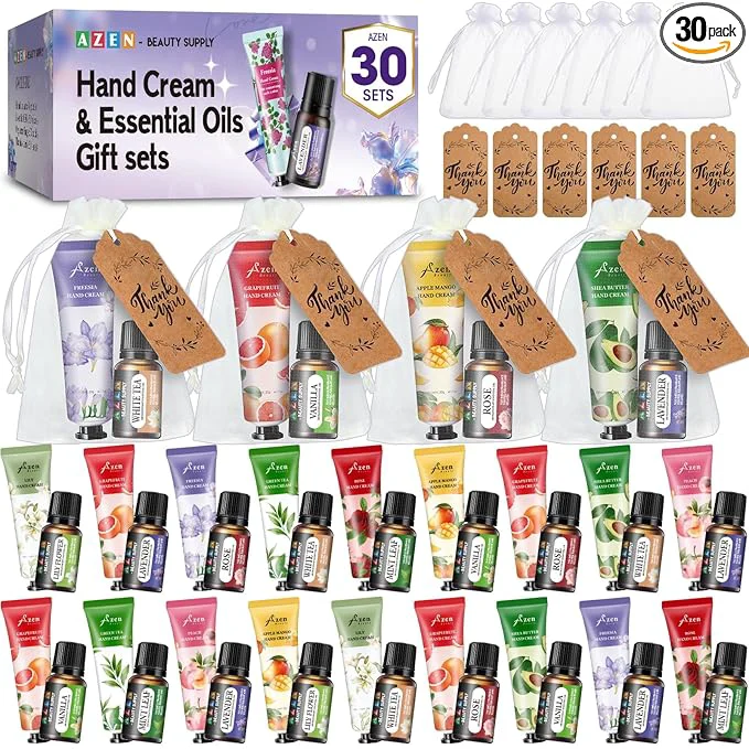 Premium Material AZEN 30 Sets Bulk Gifts Hand Cream and Essential Oils Bulk Set Clean