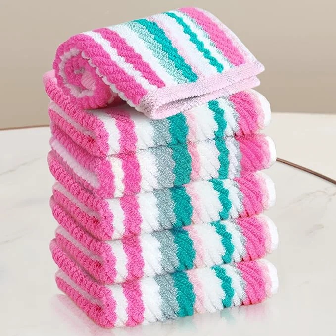 Proven VOOVA MOVAS Pink Soft Washcloths Set Wash Cloth 13 x13 Striped Absorbent Recyclable