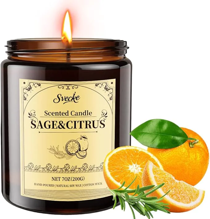 Sustainable Sage and Citrus Scented Candles 7oz Soy Wax Candle Long Lasting Aromatherapy Optimized