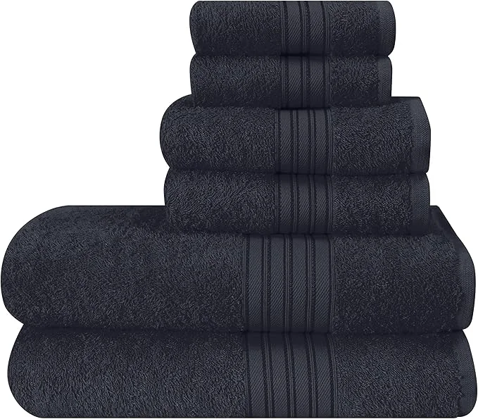Pure BOUTIQUO 6 Pack Cotton Towel Set Contains 2 Bath Towels 28x55 inch 2 Hand High-Grade