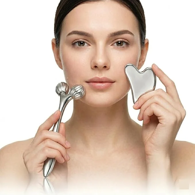 Fast Stainless Steel 3D Face Roller Metal Facial Massager Face Sculpting Gua Sha Advanced