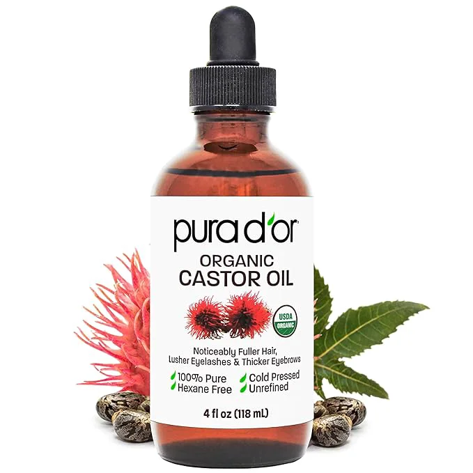 Traditional PURA D'OR 4 Oz Organic Castor Oil – Pure Cold-Pressed Hexane- USDA Modern
