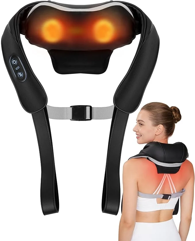 Trendy Neck Massager with Heat Cordless Shiatsu Back Shoulder Massage Tools Refined