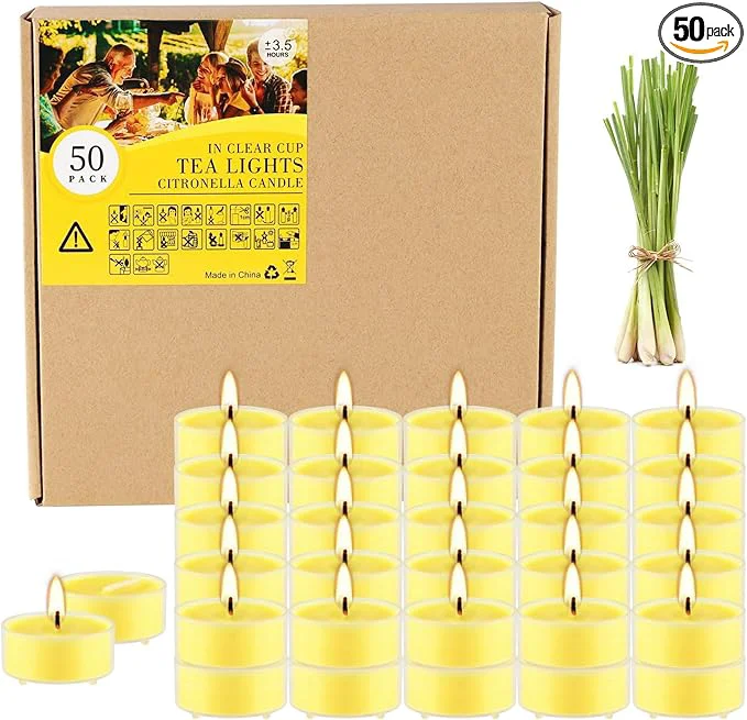 Soft 3.5-Hour 50Pack Citronella Tealight Candles Outdoor and Indoor Summer Scented Luxury