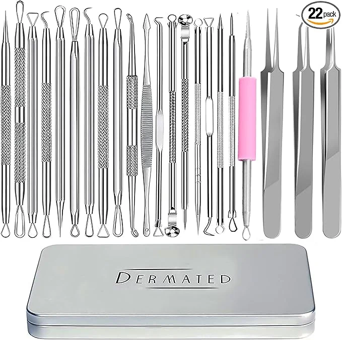 Clean 22 Pcs Pimple Popper Tool Kit 410 Stainless Steel Blackhead Remover Tools Soft