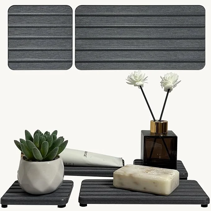 Versatile Set of 4 Bathroom Vanity Tray Quick-Dry Diatomite Kitchen Tray Efficient