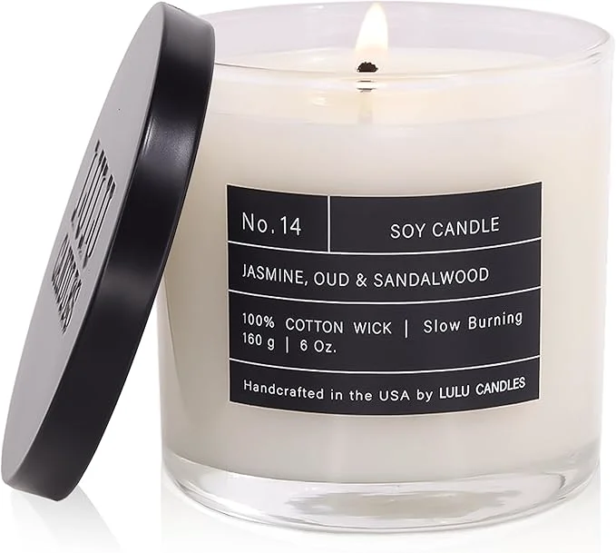 Exceptional Lulu Candles Jasmine Oud Sandalwood Luxury Scented Soy Jar Candle Hand Comfortable