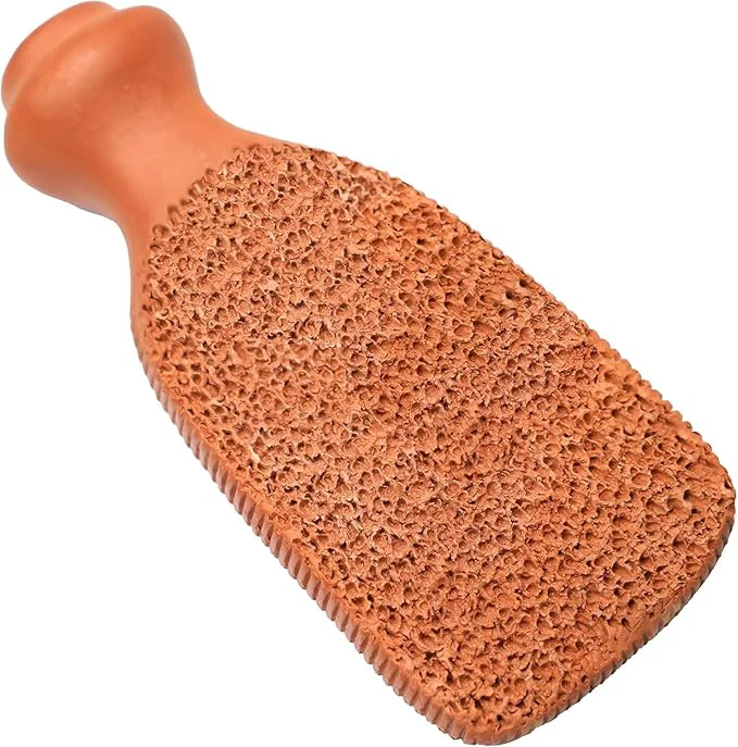 Fine QUBA LINEN Pumice Stone for Feet – 2-Sided Terra Cotta Foot Scrubber Natural Original Design
