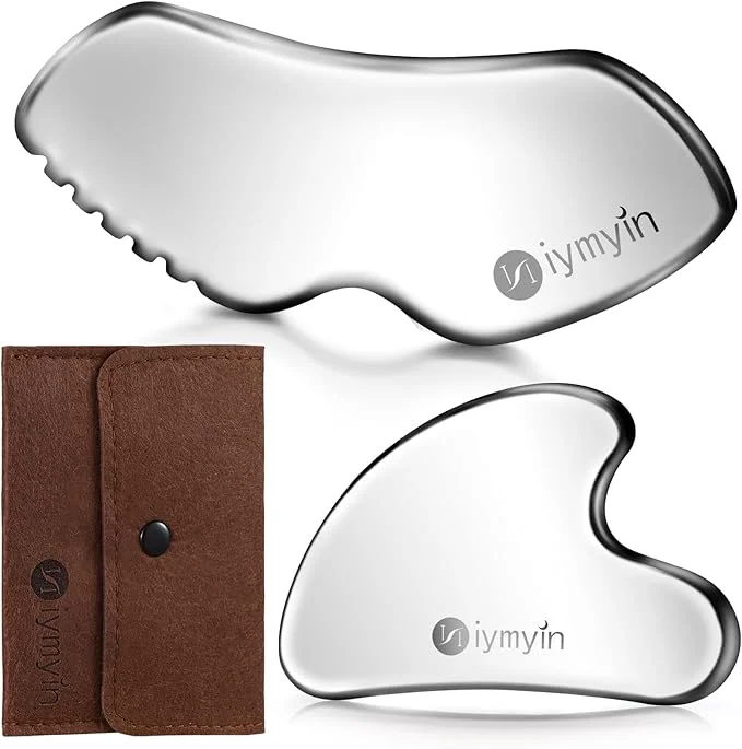 Solid 2Pcs Stainless Steel Gua Sha Facial Tools Face and Body Skin Massage Scraping Luxury