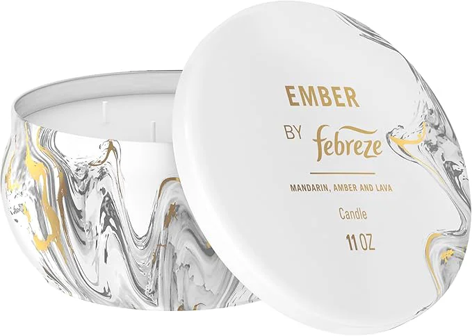 Smart Febreze Scented Candle Ember Scent 11 oz 4 Wick Candle Single Pack Detailed
